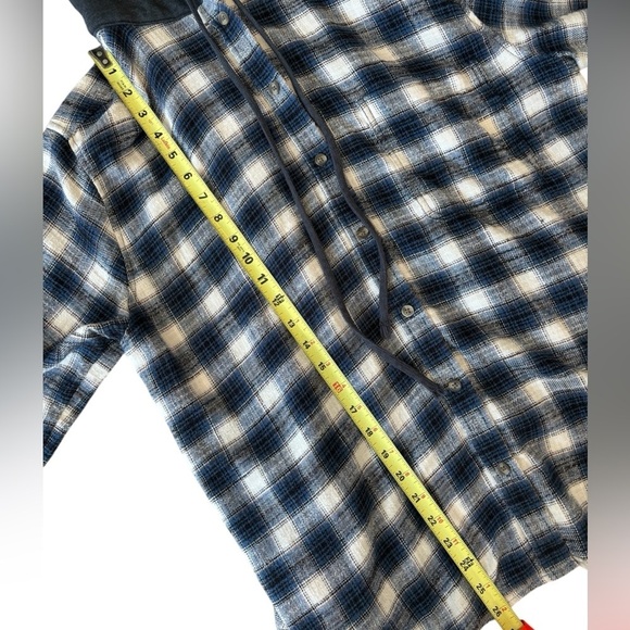AMERICAN EAGLE PLAID FLANNEL HOODED BUTTON LONG SLEEVE SHIRT, SIZE L - Picture 6 of 9